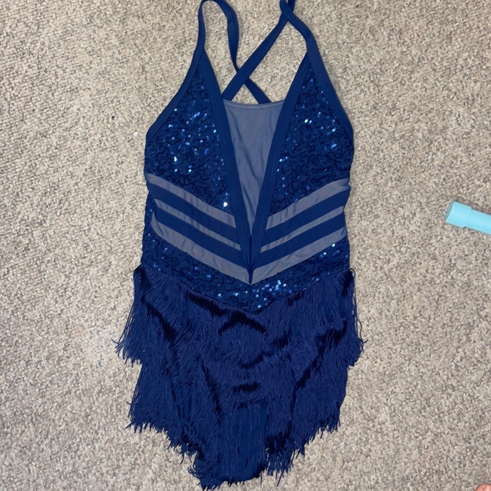 Blue leotard. Weissman. Small Adult. Fringe.